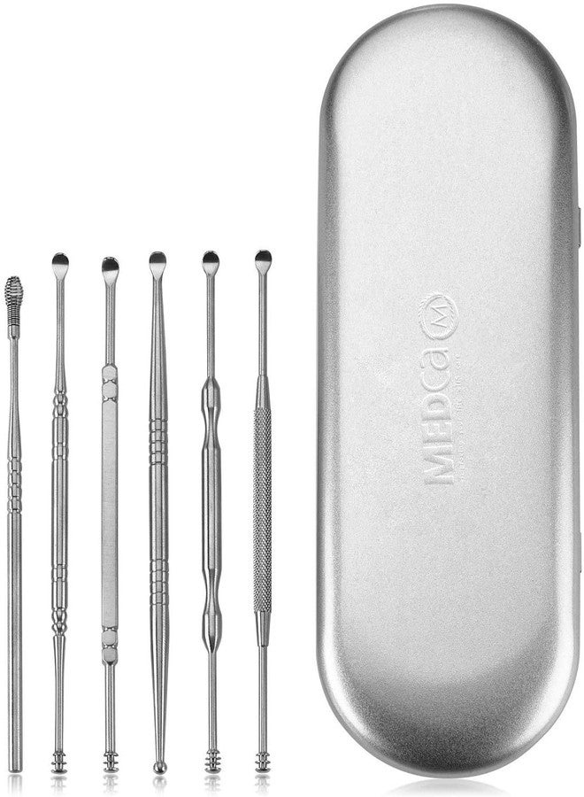 MEDca Stainless Steel Ear Curette Cleansing Kit - 6 Piece Set with Spiral Spring Pick Unclogger, Thorough Ear Wax Removal and Storage Case - Image 1